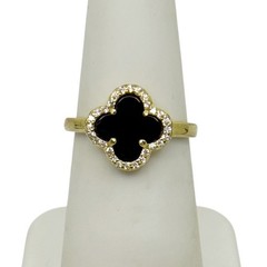 Gold Vermeil 925 sterling silver onyx & cubic zirconia clover ring – GM1247