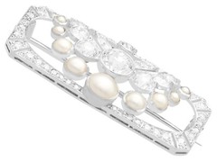 3.51ct Diamond and Pearl, Platinum Brooch – Art Deco – Antique Circa 1930