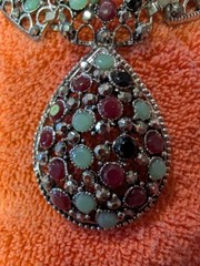 Vintage Necklace With 3 Piece Focal Setting Of Beads In Various Colors
