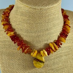 Vintage Natural Baltic Amber Necklace 18” Butterscotch Nugget Pendan