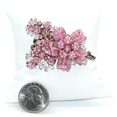 Signed Miriam Haskell Pink Art Glass Floral Brooch Hand Wired Vintage