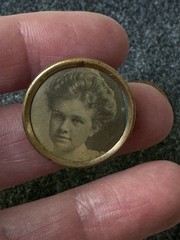 Antique Estate Sepia GIBSON GIRL Lady REAL Photo Portrait Brooch Pin Button, 1″