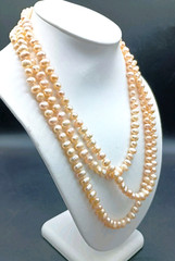 Vintage Baroque Pearl Necklace Cream Champagne Flapper Long Individual Knot 64″