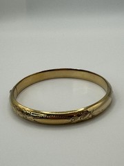 Vintage 14K Gold Filled Marathon Hinged Bangle W/ Floral Etching