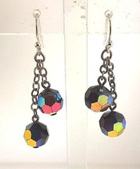 Black Crystal AB Bead Dangle Earrings 1.5 in