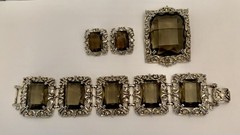 1962 Sarah Coventry Celebrity Smoky Rhinestone Bracelet Brooch Earrings Set