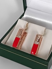 Vintage 1990-s 14 Ct Rolled Gold Zircons/Red Enamel Earrings-Hallmarked 585 RG