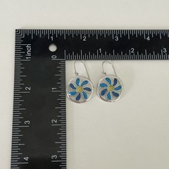 Ross Simons 925 Sterling Silver Blue & Green Enamel Flower Daisy Dangle Earrings