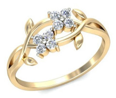 Round Cut 0.24TCW White Moissanite Dainty Floral Vine Ring In 10K Yellow Gold FN