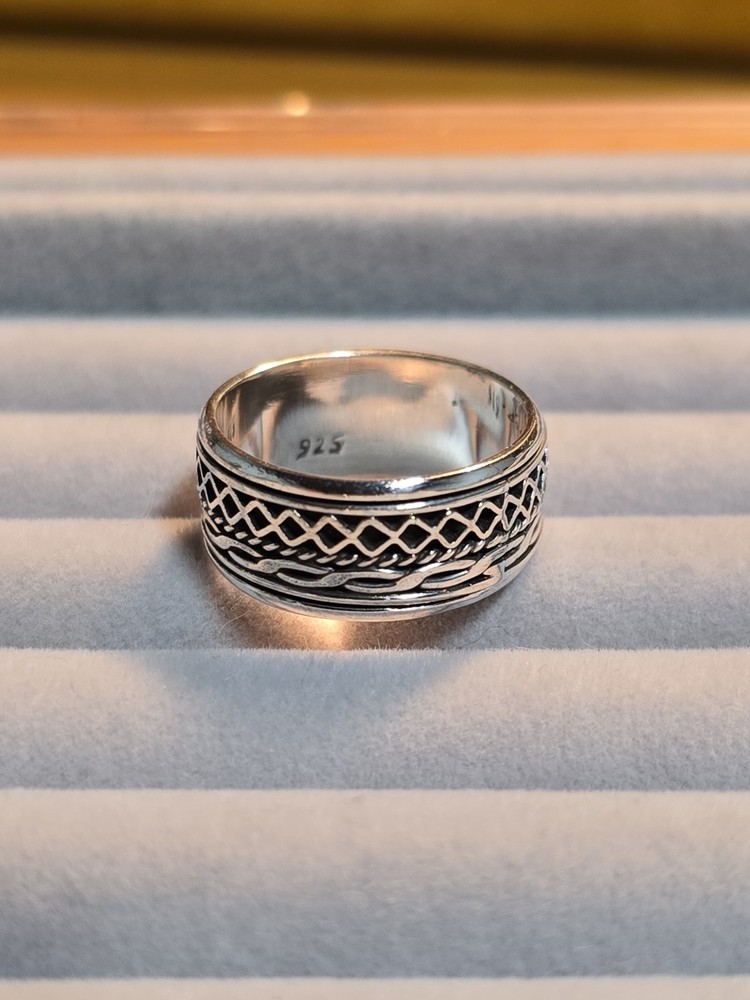 Sterling Silver Spinner Band Ring Wide 10mm Band 925 Sterling Silver Sz 7.5