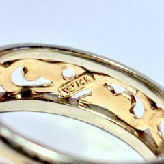 Sultan Hawaii Na Hoku 14K Two Tone Gold Openwork Scroll 7mm Size 8 Ring 4.7g