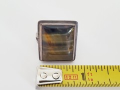 Beautiful VTG Sterling Silver with Rectangle Tiger’s Eye Ring – Adjustable