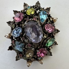 Vintage Rhinestone Brooch Made & Signed By Hollycraft Multicolor Stones Colorful