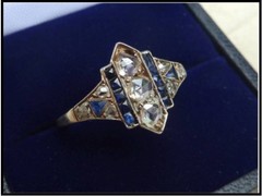 Art Deco 3.50 Ct Diamond & Sapphire Vintage Engagement Ring 14K Yellow Gold FN