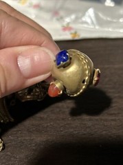 RARE Antique Brass CZECH Unique Necklace Tassel Stone Chatelaine Pulley Fob