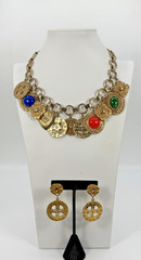 VTG JULIANA D&E Dangling Charm Necklace Pierced Earring Set Ref # 23 Book Pieces