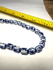 Chinese Export Blue White Porcelain Bead Necklace Gold Clasp Hand Painted Vintag