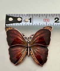 Butterfly Brooch Pin Vintage Rhinestone Enamel Copper?