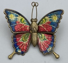 VTG Enamel Butterfly Brooch Pin Colorful Lightweight