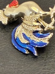GERRY’S ROOSTER Blue Feathers BROOCH Signed ENAMEL VINTAGE 1980’s Bird Lovers