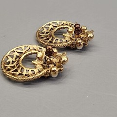 Vintage Hoop Earrings Wire Openwork Faux Pearls 1 3/8″
