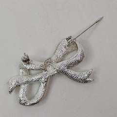 Silver Tone Bow Clear Rhinestone Brooch Unmarked Pin