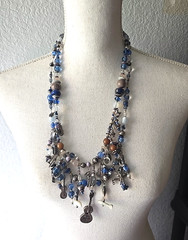 Vtg Southwestern Artisan Boho Musical Charms Many Sterling Glass Necklace 28″L