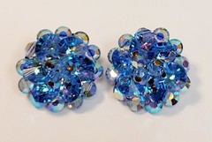 4 Vintage Crystal Glass Bead Cluster Earrings AB Blue White Pink