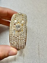 Vintage Prong Set RHINESTONE Gold Tone 1” Wide 2.25” Diameter Bangle Bracelet