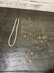 Vintage Lot of 6 Gold Tone Necklaces with Faux Pearls Jewelry