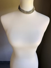 Vintage 1950’s Four Row Rhinestone Choker Style Necklace Silver Tone 15” Inch