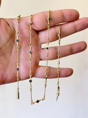 Estate 18K Yellow Gold & Blue Sapphire Fancy Ornate 25″ Layering Chain Necklace