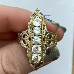 Navette Vintage 1.50Ct Round Cut Diamonds CZ Barr Ring 14K Two Tone Gold Finish