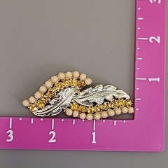 Vintage Rhinestone Brooch Double Leaf Orange Gold Tone 2 5/8″