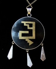 Vintage Sterling Silver Taxco Mexico Metales Casados Double Sided Pendant Aztec