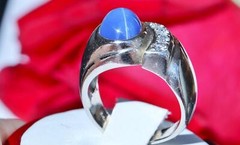 14k white gold sz7.5 ring 3.50ct Lindy star lab-created sapphire diamond 9.7g
