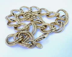 Erwin Pearl Signed Gold Tone Double Links Chunky Choker Necklace# 24- 26