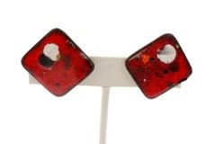 Vintage Clip On Earrings Copper Red Enamel MCM