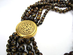 Estate MMA Museum of Modern Art Goldtone Agate Bead 280 Gram 5 Strand Necklace