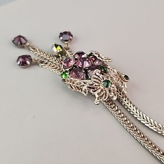 Vintage Rhinestone Necklace Purple Tassel Gold Tone Foxtail 15″