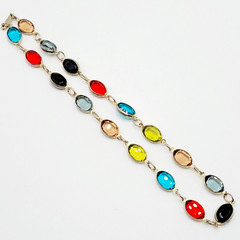 Choker Multicolor Crystal Station Gold Tone Patented Side Clasp Necklace 14.5 In