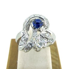 Old Century Vintage Cluster Ring 2.2 Ct Simulated Sapphire 14k White Gold Over