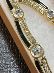 Vintage Jewelry Signed MONET Gold Tone Black And Gemmed Necklace 17.75”