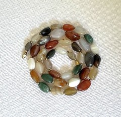 Vtg Beggar Beads Necklace Polished Stones Gold-toned Spacers Barrel Clasp 29 In
