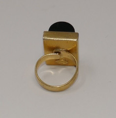 Lanvin Paris Gold Tone and Black Geometric Adjustable Cocktail Ring Size 8 RARE