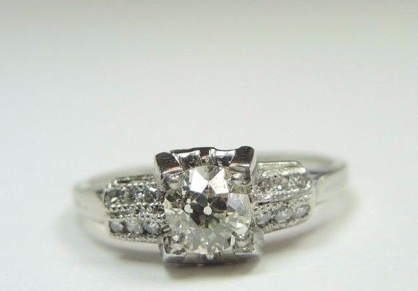 Antique Art Deco European Diamond Engagement Ring Platinum Ring EGL USA