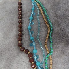 Vintage Boho Chic Wood /Plastic Beads Multi Strand Necklace Funky Multicolor 33″