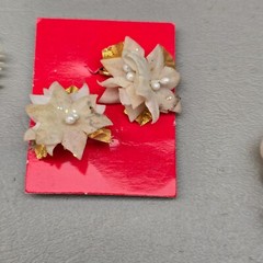 Vintage Earrings Lot West Germany Germany Plastic Clip On Floral Mid Century
