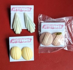 Lot of 3 Vintage 1980s ATTITUDES Pierced Pastel Earrings Yellow Pink Blue