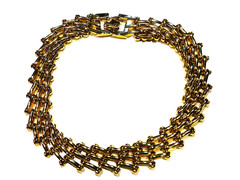 Vintage Dramatic Carole Lee Designer 1980 Gold Tone Lattice Link Signed Necklace